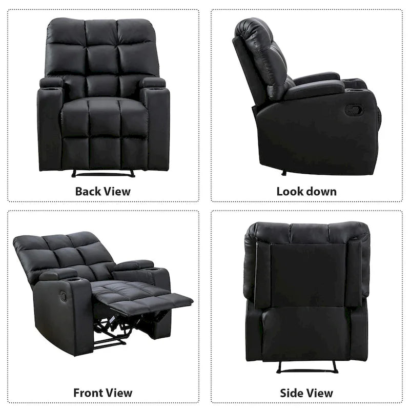 Manual Rocking Recliner Chair Featuring Massage Function and Cup Holders 4