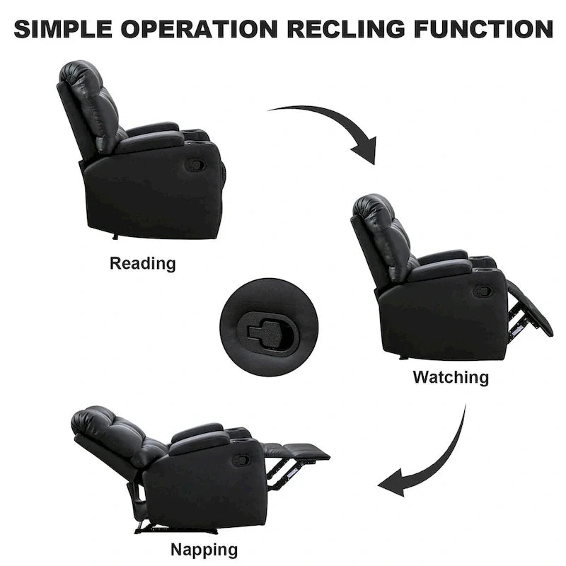 Manual Rocking Recliner Chair Featuring Massage Function and Cup Holders 5