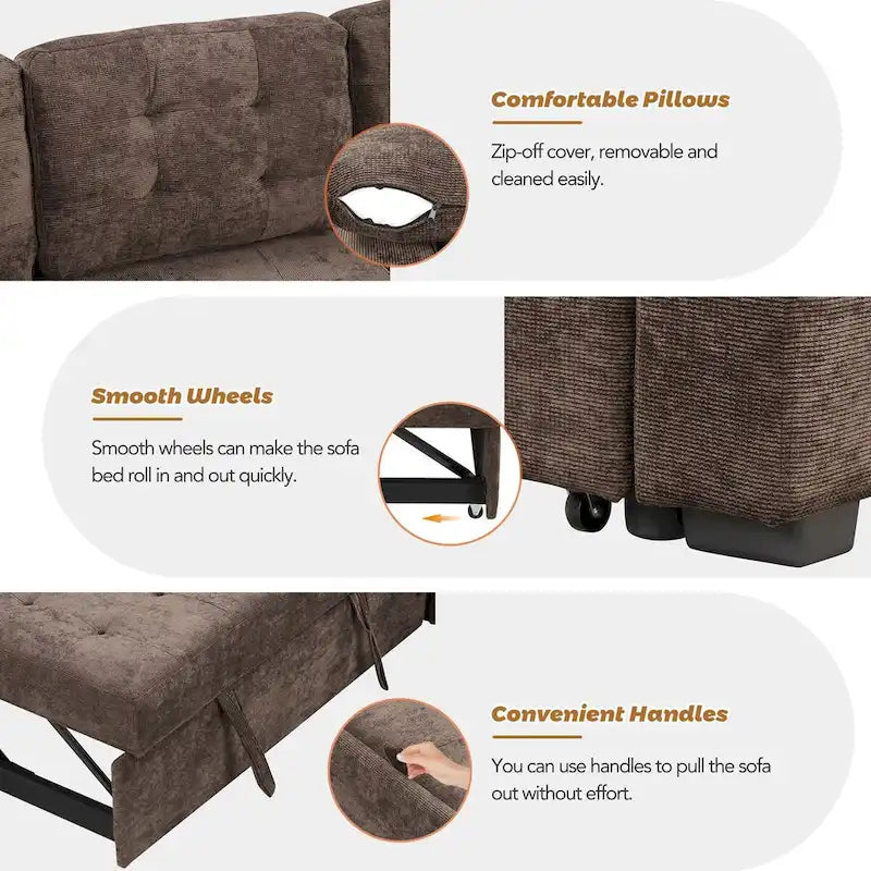 L-Shaped Pull-Out Sleeper Sofa with Wheels, USB Charging Ports, and Power Outlets 5