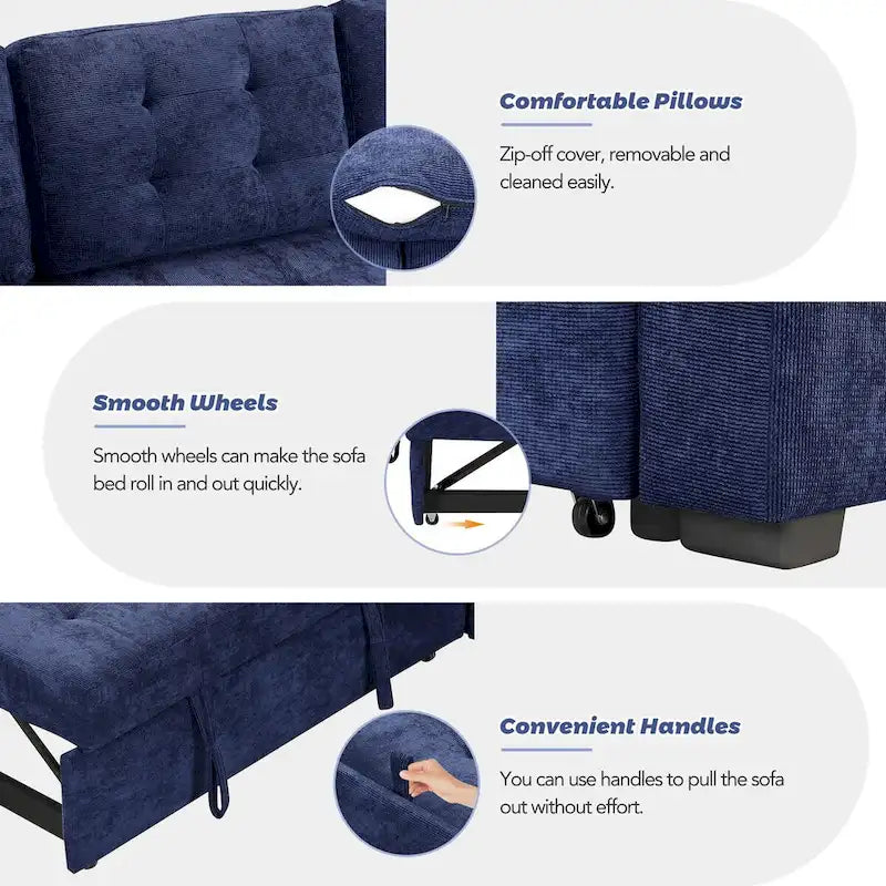 L-Shaped Pull-Out Sleeper Sofa with Wheels, USB Charging Ports, and Power Outlets 12