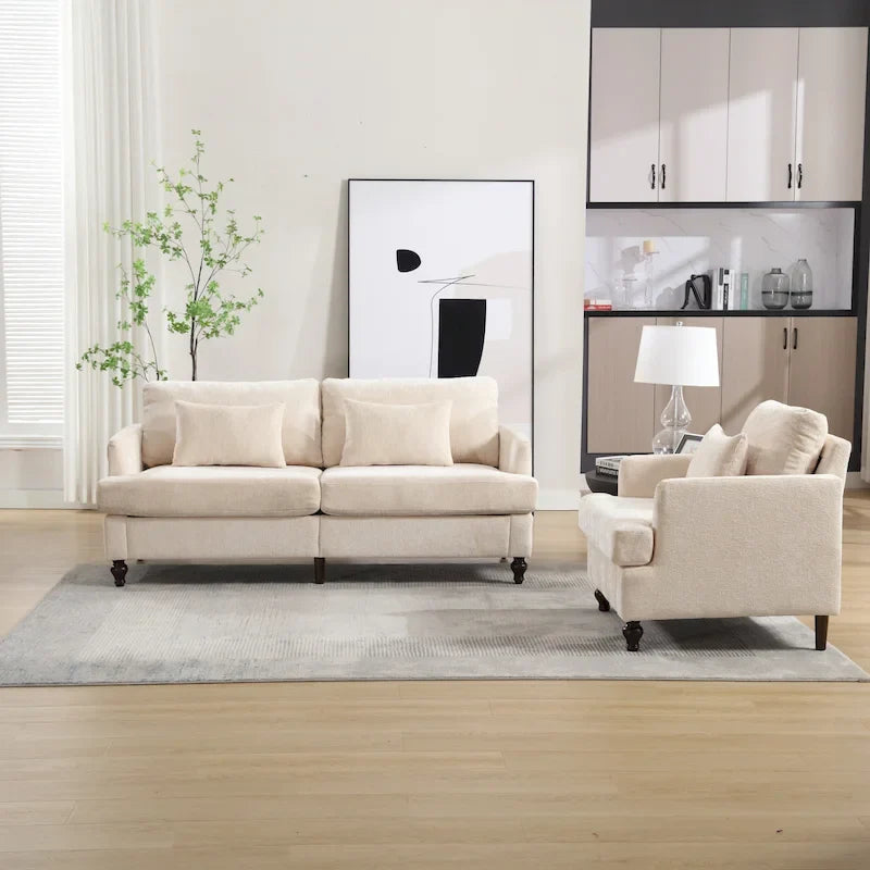 HOMEFUN Chenille Upholstered Loveseat and Armchair Set with Wooden Frame for Living Room 32