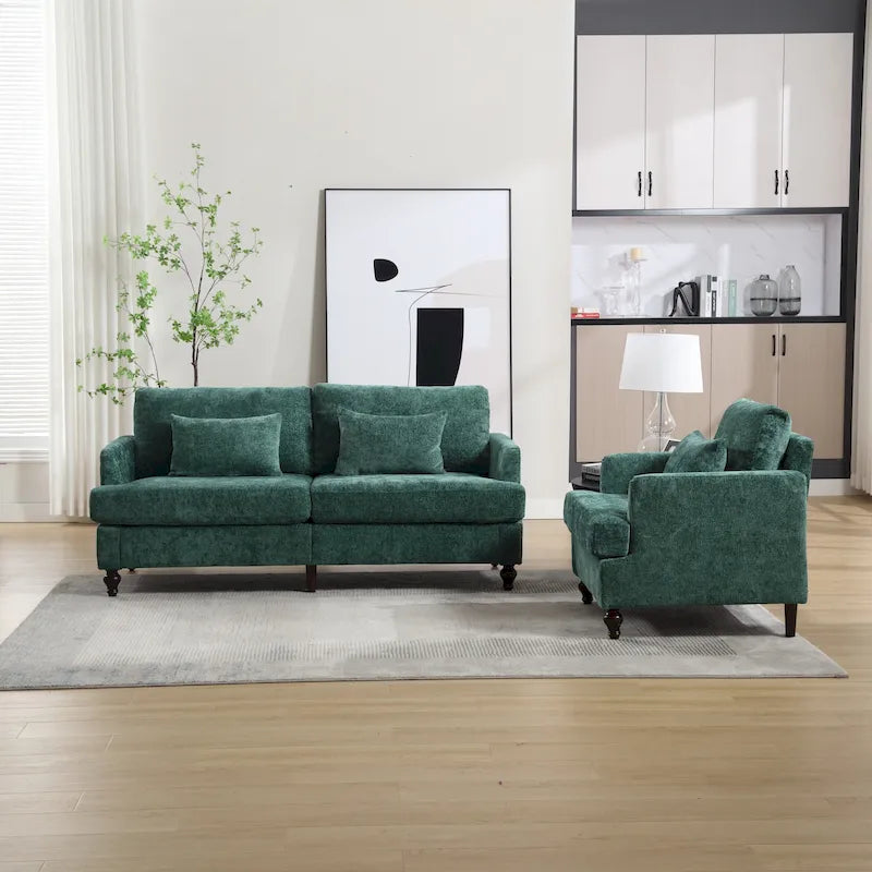 HOMEFUN Chenille Upholstered Loveseat and Armchair Set with Wooden Frame for Living Room 33