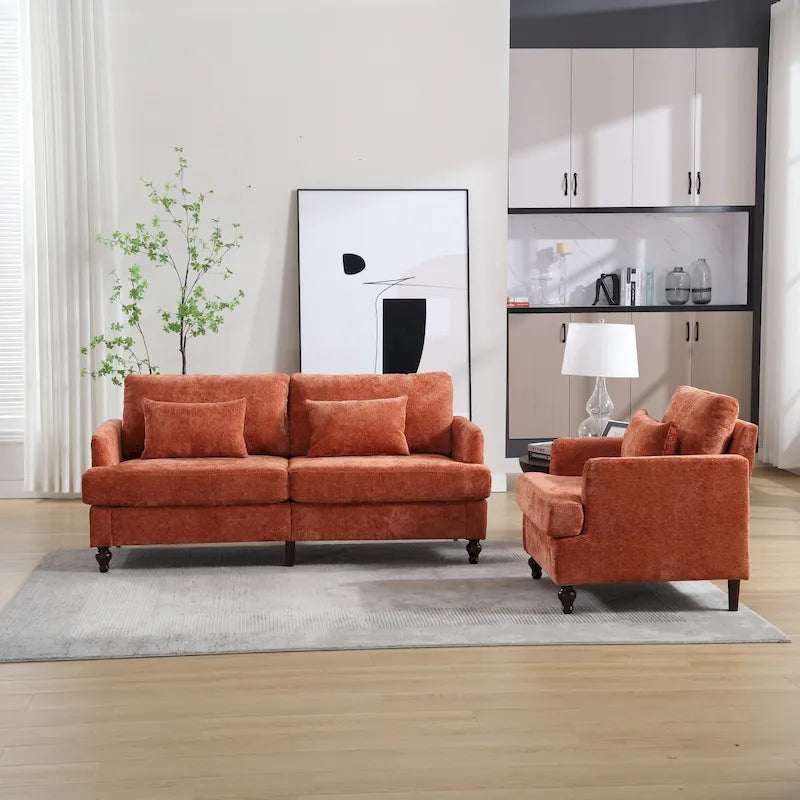 HOMEFUN Chenille Upholstered Loveseat and Armchair Set with Wooden Frame for Living Room 34