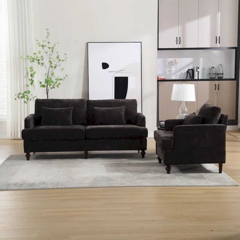 HOMEFUN Chenille Upholstered Loveseat and Armchair Set with Wooden Frame for Living Room 35