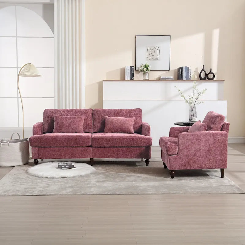 HOMEFUN Chenille Upholstered Loveseat and Armchair Set with Wooden Frame for Living Room 36