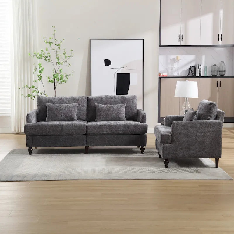 HOMEFUN Chenille Upholstered Loveseat and Armchair Set with Wooden Frame for Living Room 37