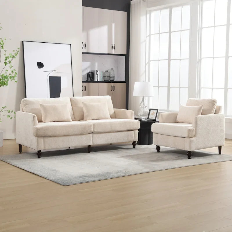 HOMEFUN Chenille Upholstered Loveseat and Armchair Set with Wooden Frame for Living Room 1