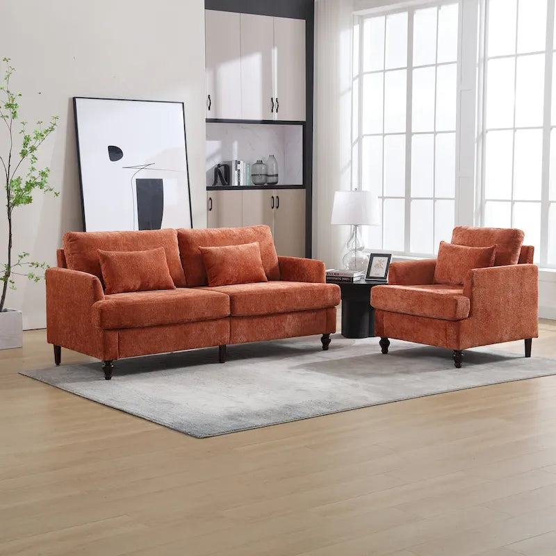 HOMEFUN Chenille Upholstered Loveseat and Armchair Set with Wooden Frame for Living Room 3