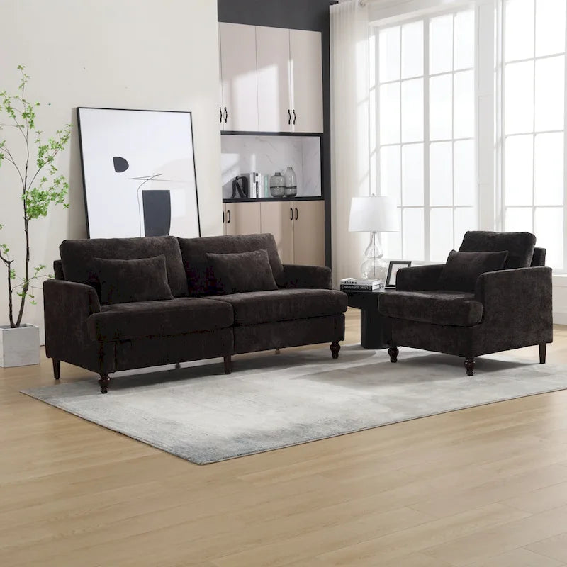 HOMEFUN Chenille Upholstered Loveseat and Armchair Set with Wooden Frame for Living Room 8