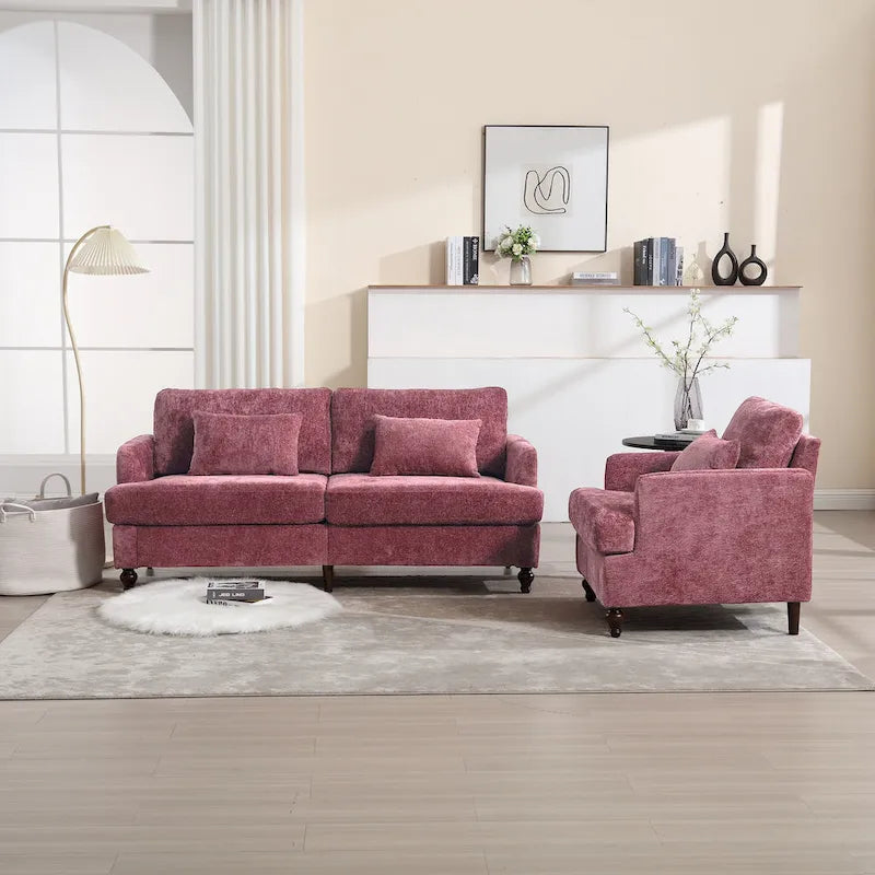 HOMEFUN Chenille Upholstered Loveseat and Armchair Set with Wooden Frame for Living Room 12