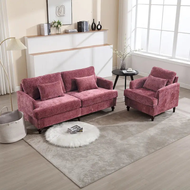 HOMEFUN Chenille Upholstered Loveseat and Armchair Set with Wooden Frame for Living Room 13