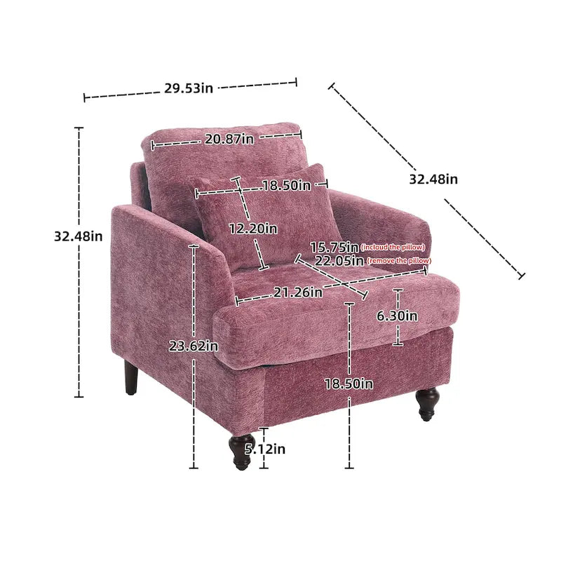 HOMEFUN Chenille Upholstered Loveseat and Armchair Set with Wooden Frame for Living Room 17