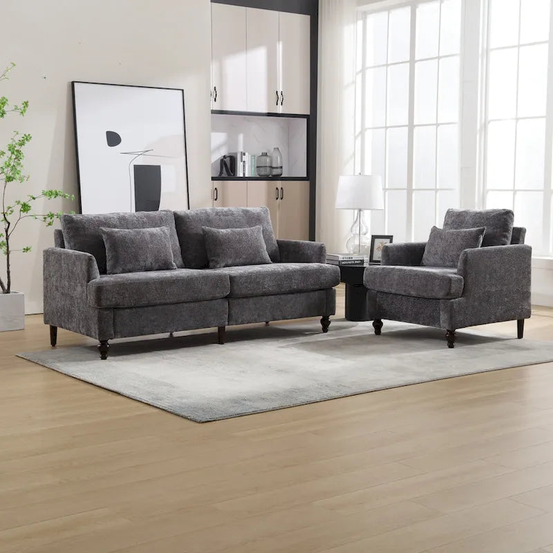 HOMEFUN Chenille Upholstered Loveseat and Armchair Set with Wooden Frame for Living Room 19