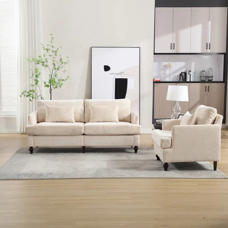 HOMEFUN Chenille Upholstered Loveseat and Armchair Set with Wooden Frame for Living Room 23