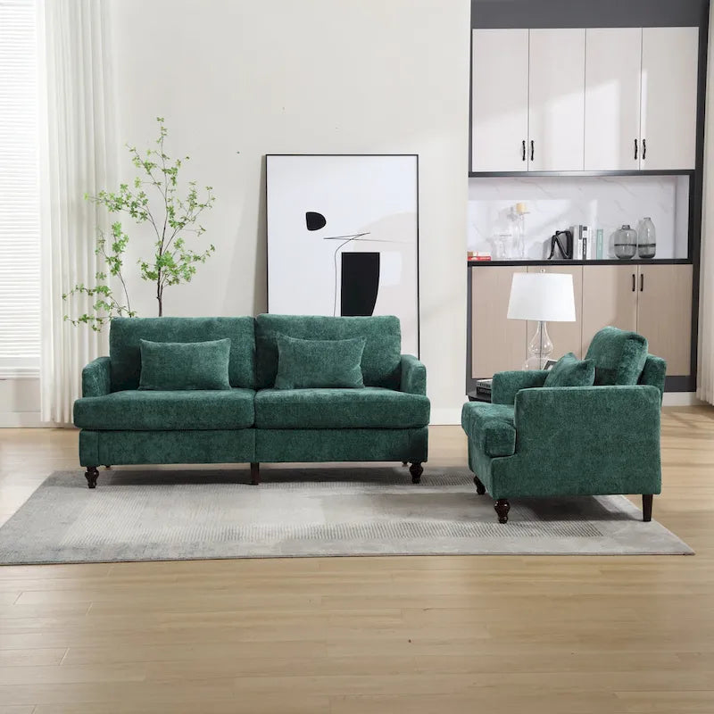 HOMEFUN Chenille Upholstered Loveseat and Armchair Set with Wooden Frame for Living Room 27