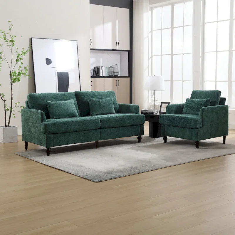 HOMEFUN Chenille Upholstered Loveseat and Armchair Set with Wooden Frame for Living Room 28