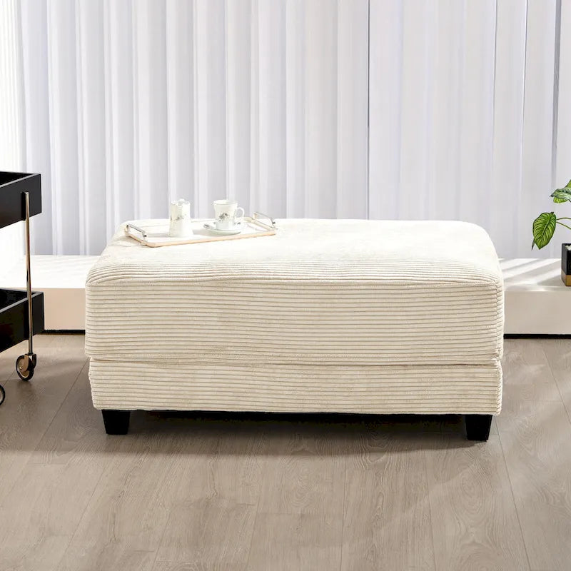 Oversized Corduroy Ottoman with Cushioned Top and Tapered Legs