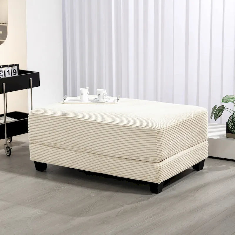Oversized Corduroy Ottoman with Cushioned Top and Tapered Legs 3