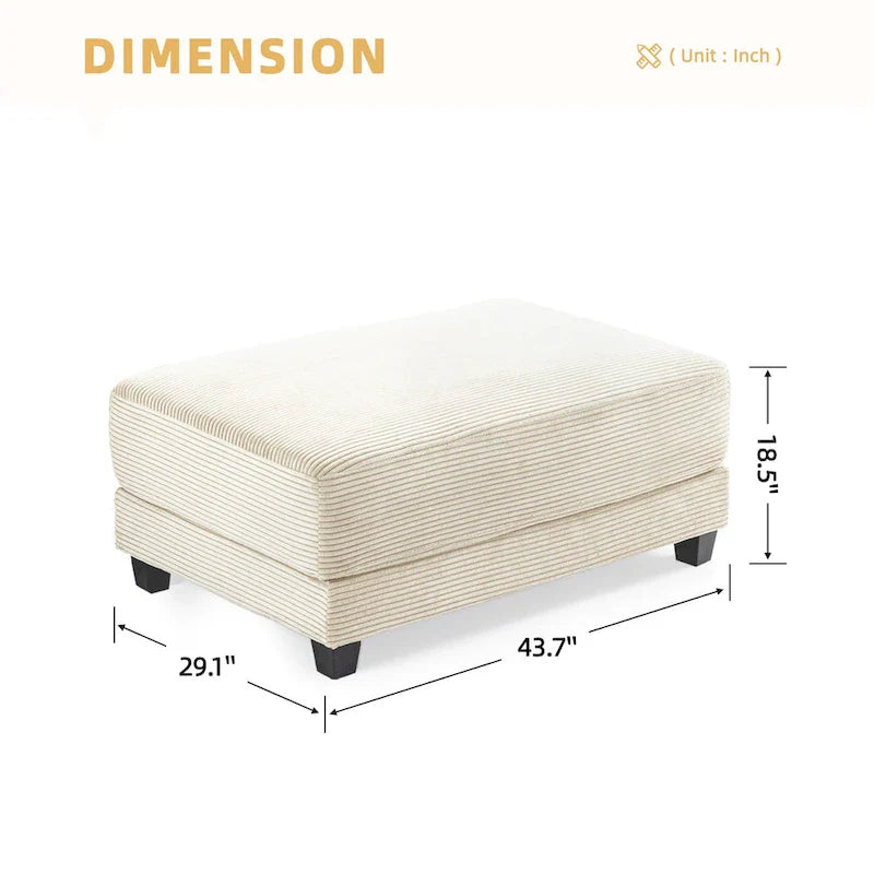 Oversized Corduroy Ottoman with Cushioned Top and Tapered Legs 4