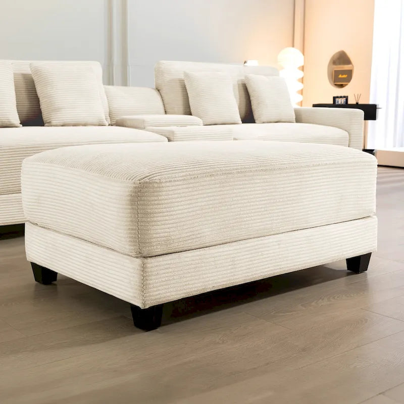 Oversized Corduroy Ottoman with Cushioned Top and Tapered Legs 7