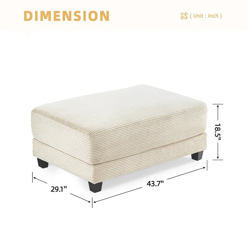 Oversized Corduroy Ottoman with Cushioned Top and Tapered Legs 8
