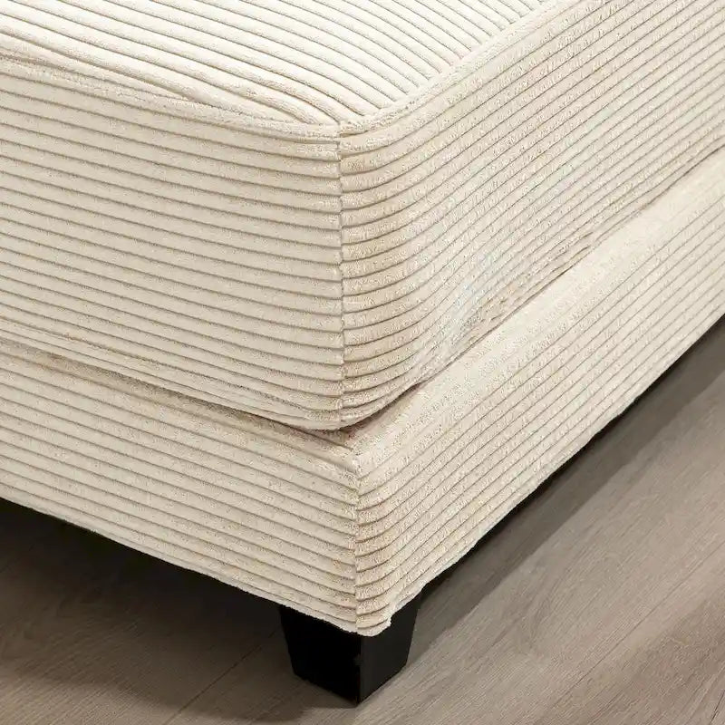 Oversized Corduroy Ottoman with Cushioned Top and Tapered Legs 10