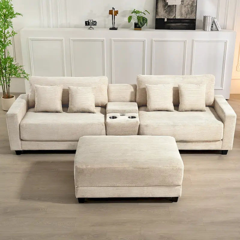 Oversized Corduroy Ottoman with Cushioned Top and Tapered Legs 11