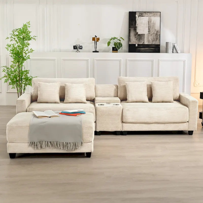 Oversized Corduroy Ottoman with Cushioned Top and Tapered Legs 12