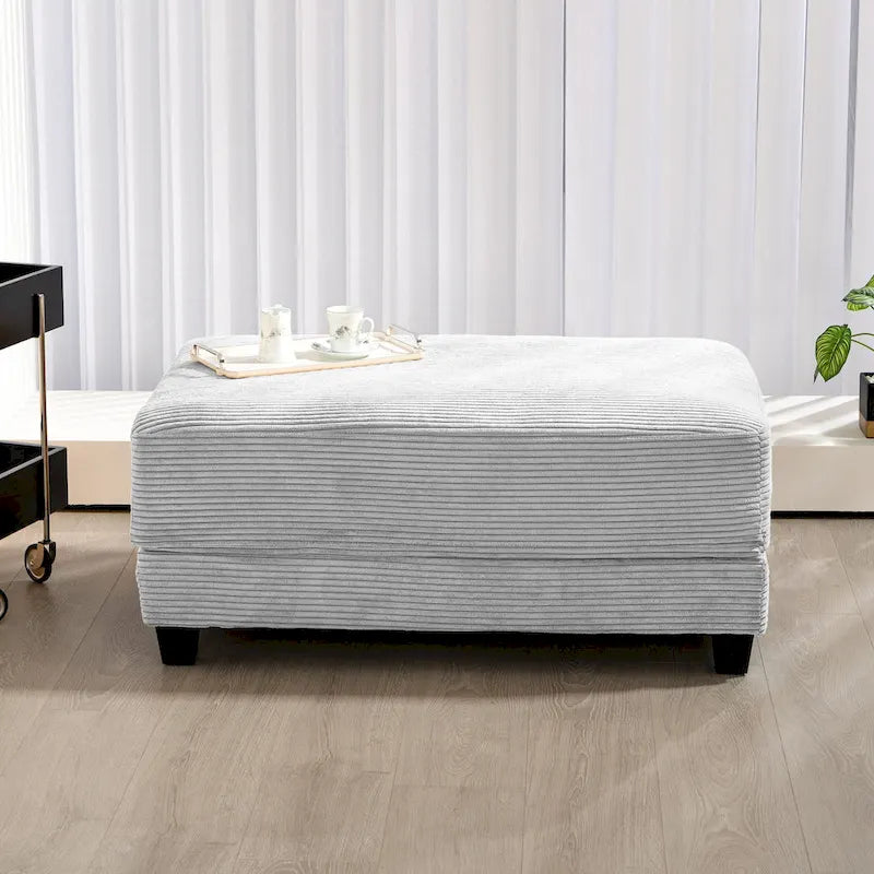 Oversized Corduroy Ottoman with Cushioned Top and Tapered Legs 14