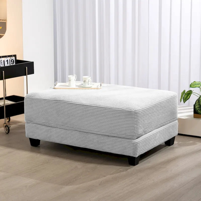 Oversized Corduroy Ottoman with Cushioned Top and Tapered Legs 15
