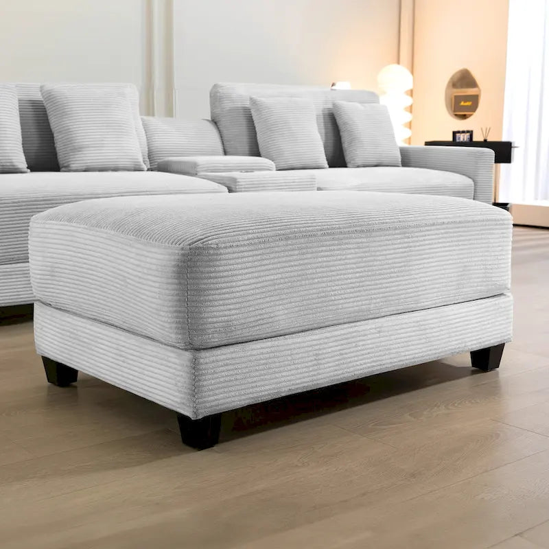 Oversized Corduroy Ottoman with Cushioned Top and Tapered Legs 16