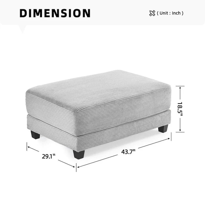 Oversized Corduroy Ottoman with Cushioned Top and Tapered Legs 17