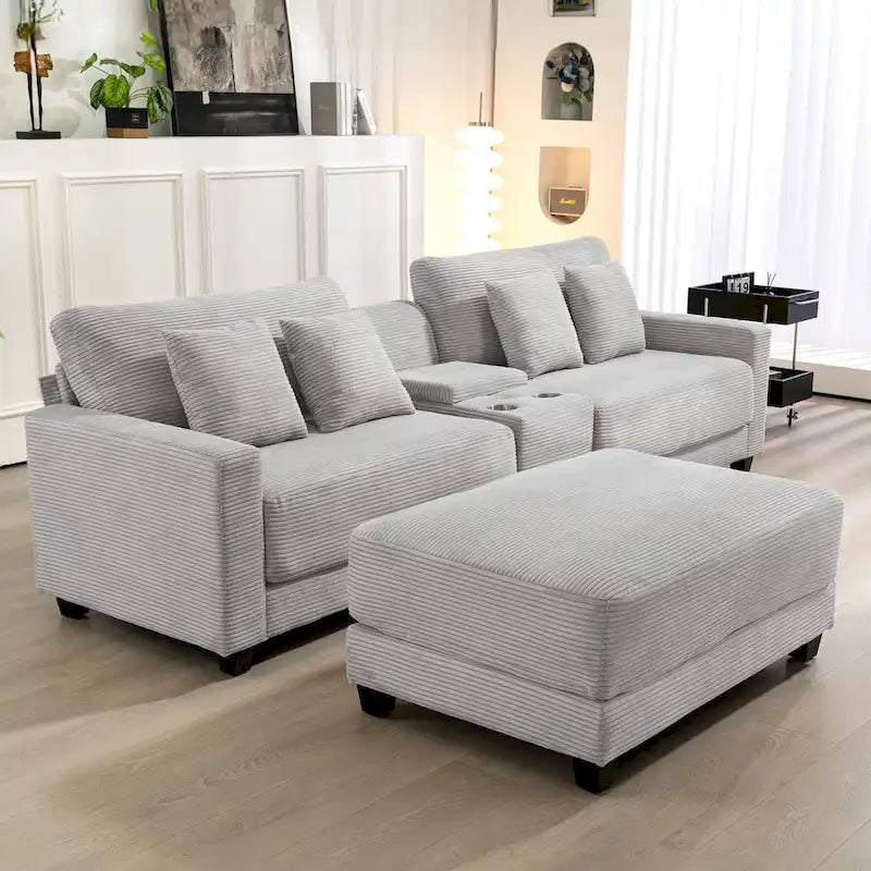 Oversized Corduroy Ottoman with Cushioned Top and Tapered Legs 20