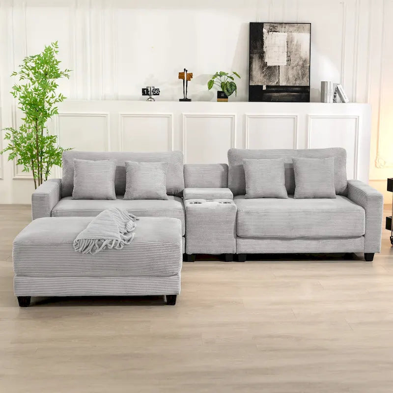 Oversized Corduroy Ottoman with Cushioned Top and Tapered Legs 21