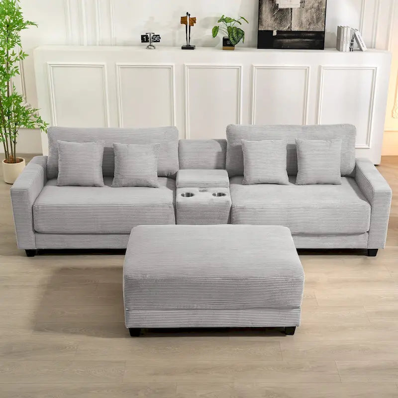 Oversized Corduroy Ottoman with Cushioned Top and Tapered Legs 22
