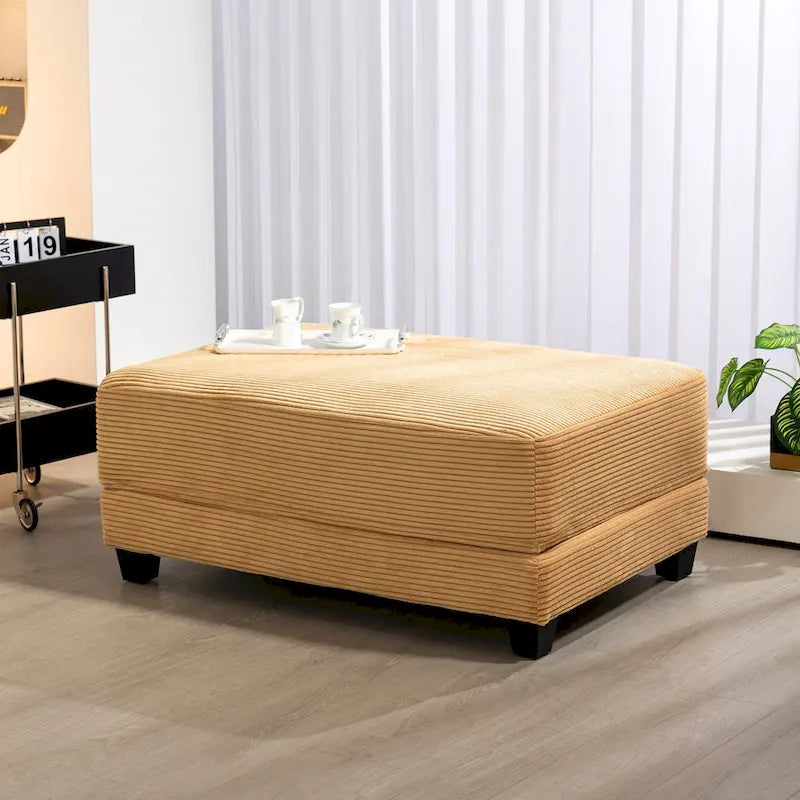 Oversized Corduroy Ottoman with Cushioned Top and Tapered Legs 25