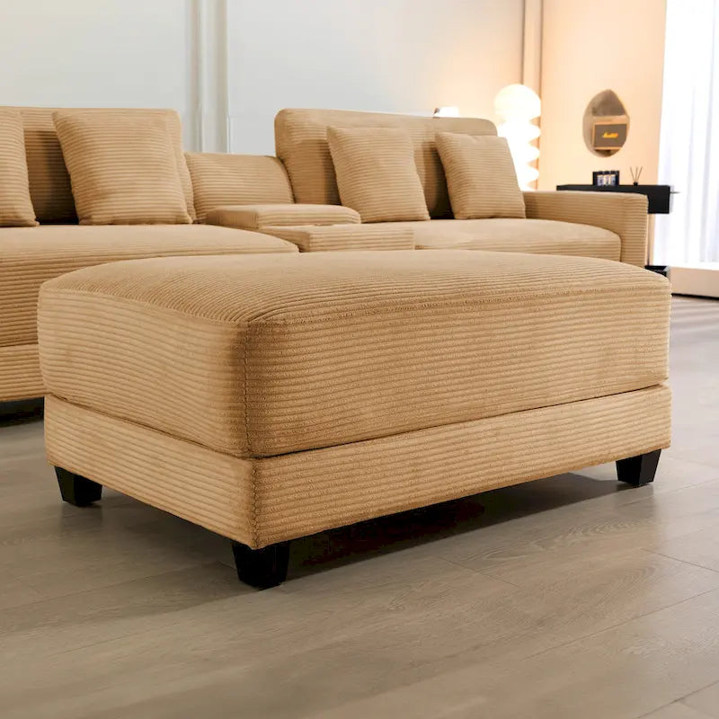 Oversized Corduroy Ottoman with Cushioned Top and Tapered Legs 26
