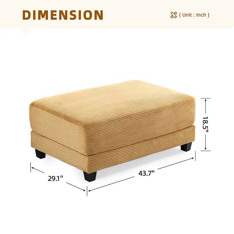 Oversized Corduroy Ottoman with Cushioned Top and Tapered Legs 27