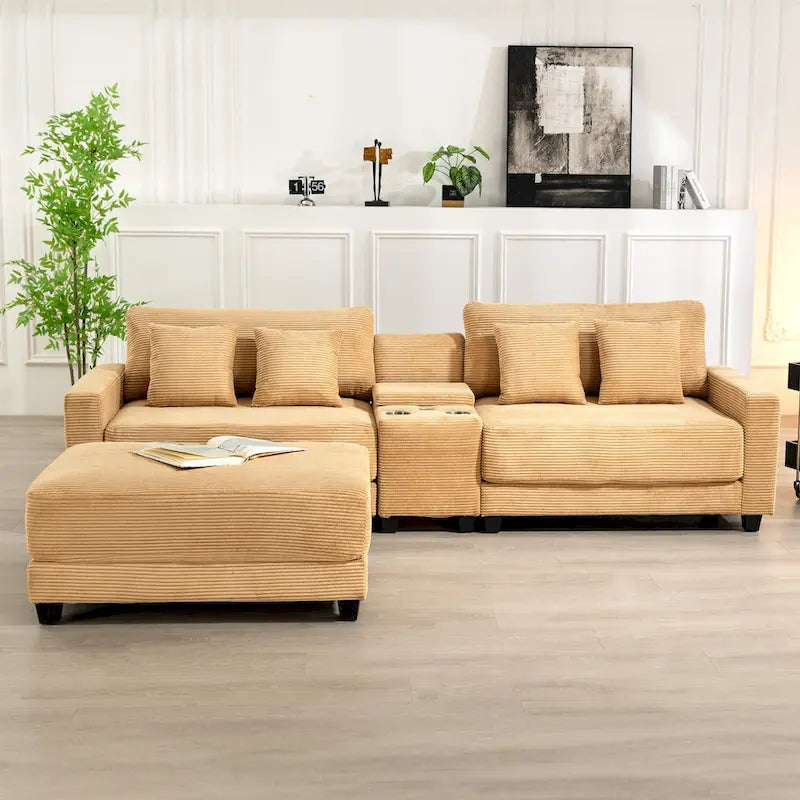 Oversized Corduroy Ottoman with Cushioned Top and Tapered Legs 31