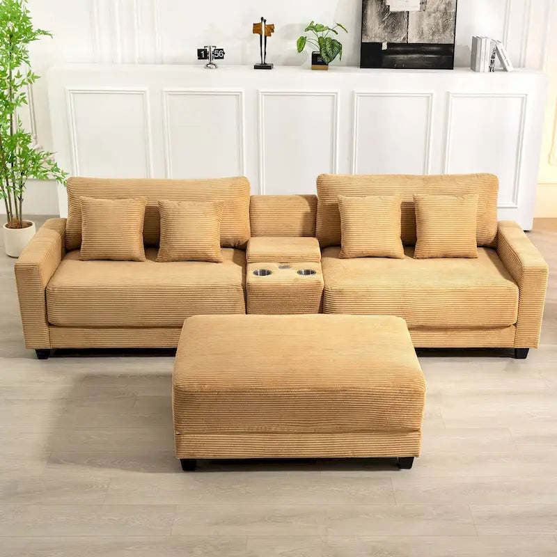 Oversized Corduroy Ottoman with Cushioned Top and Tapered Legs 32