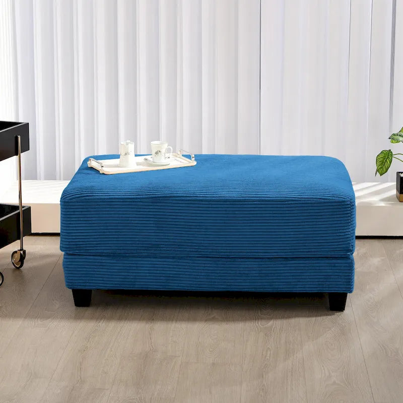 Oversized Corduroy Ottoman with Cushioned Top and Tapered Legs 34