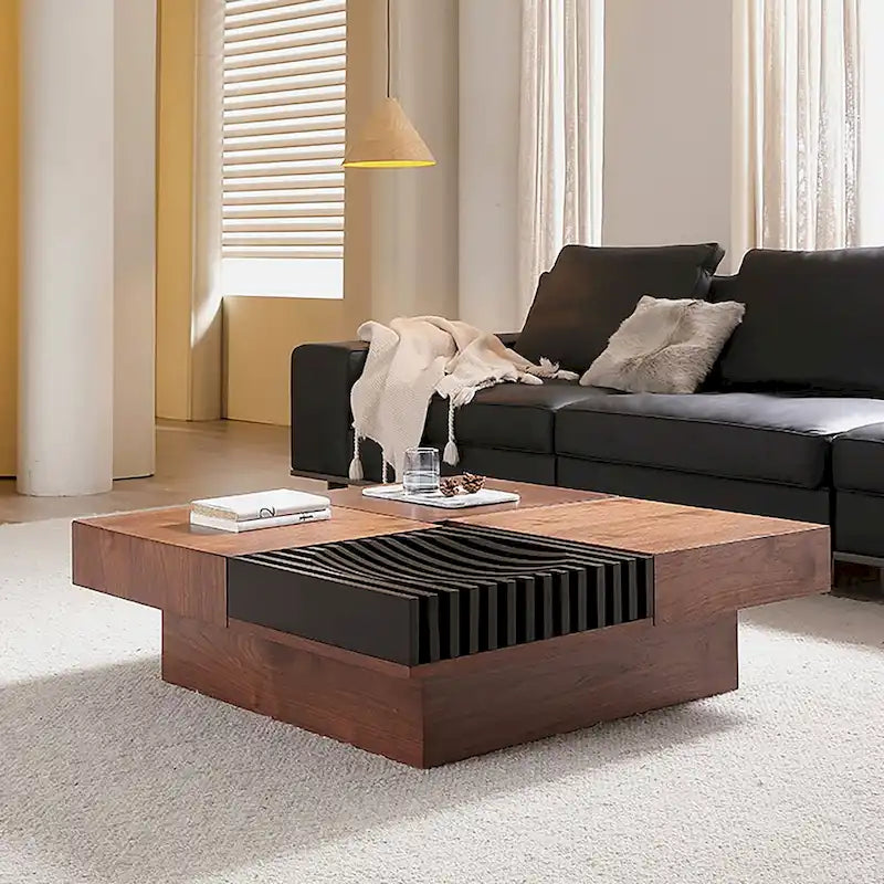 Walnut-Finished Mid-Century Modern Square Coffee Table for Living Rooms 9