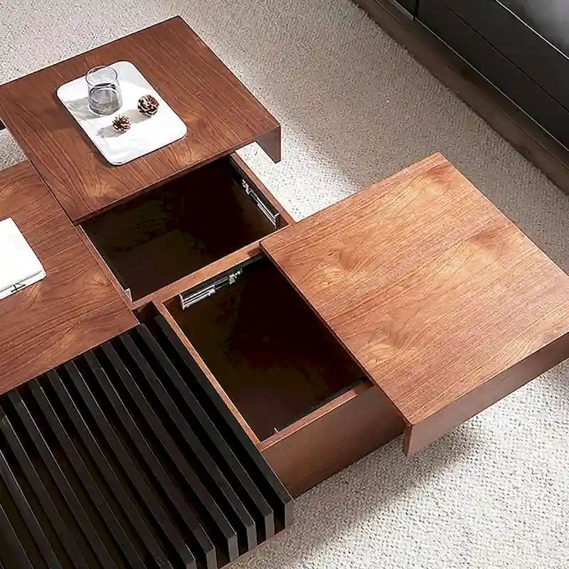 Walnut-Finished Mid-Century Modern Square Coffee Table for Living Rooms 13