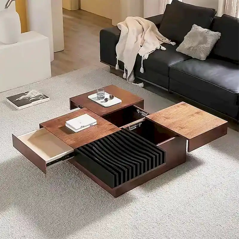 Walnut-Finished Mid-Century Modern Square Coffee Table for Living Rooms 14