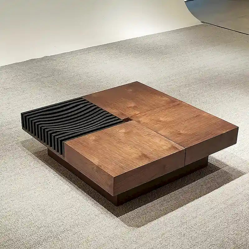 Walnut-Finished Mid-Century Modern Square Coffee Table for Living Rooms 17