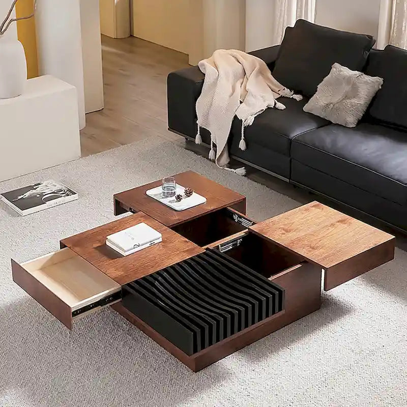 Walnut-Finished Mid-Century Modern Square Coffee Table for Living Rooms 21