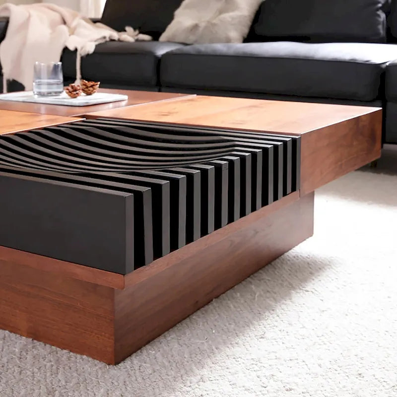 Walnut-Finished Mid-Century Modern Square Coffee Table for Living Rooms 24