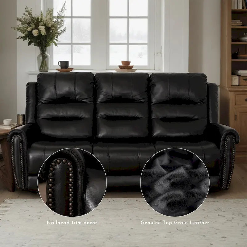 Authentic Leather Black Power Recliner Sofa Set: Loveseat and Recliner with Adjustable Headrest and Extendable Footrest 7