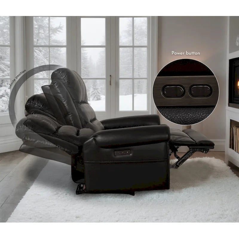 Authentic Leather Black Power Recliner Sofa Set: Loveseat and Recliner with Adjustable Headrest and Extendable Footrest 8