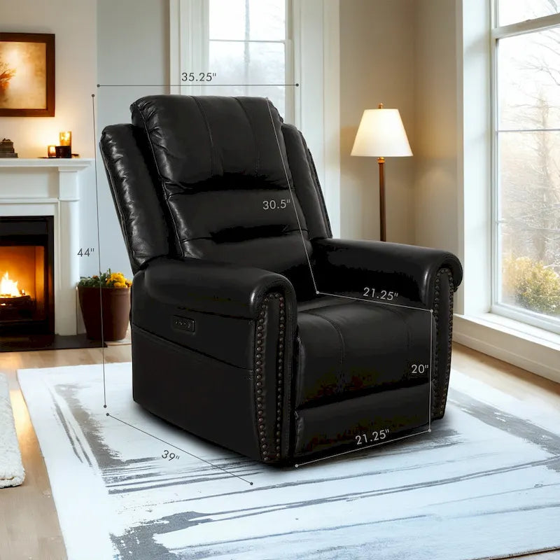 Authentic Leather Black Power Recliner Sofa Set: Loveseat and Recliner with Adjustable Headrest and Extendable Footrest 13